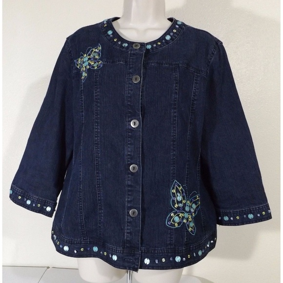 Alfred Dunner Jackets & Blazers - ALFRED DUNNER Beaded Butterfly Denim Jean Jacket